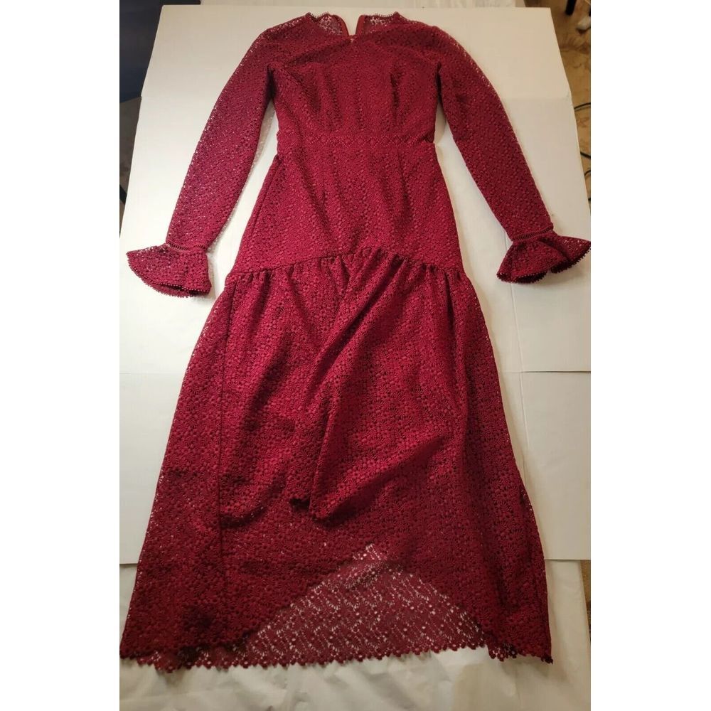 ml monique lhuillier Red Cranberry Lace Flare Cuff Sheath‎ dress Size 2